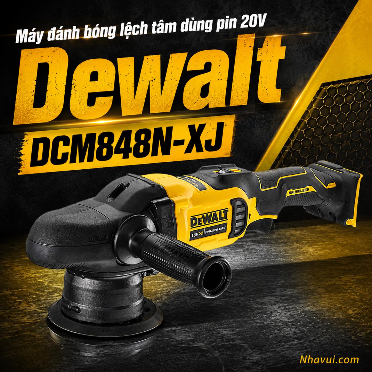 Máy đánh bóng lệch tâm dùng pin 20V DeWalt DCM848N-XJ chưa pin và sạc