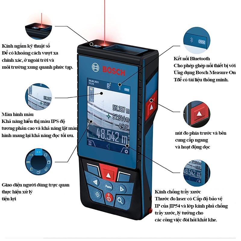Máy đo khoảng cách laser Bosch GLM 100-25 C 100 m, camera, Bluetooth (0601072YK0)