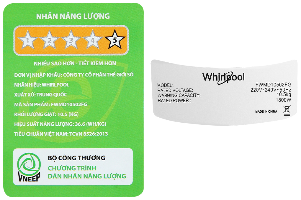 Máy giặt cửa ngang Whirlpool Inverter 10,5kg FWMD10502FG