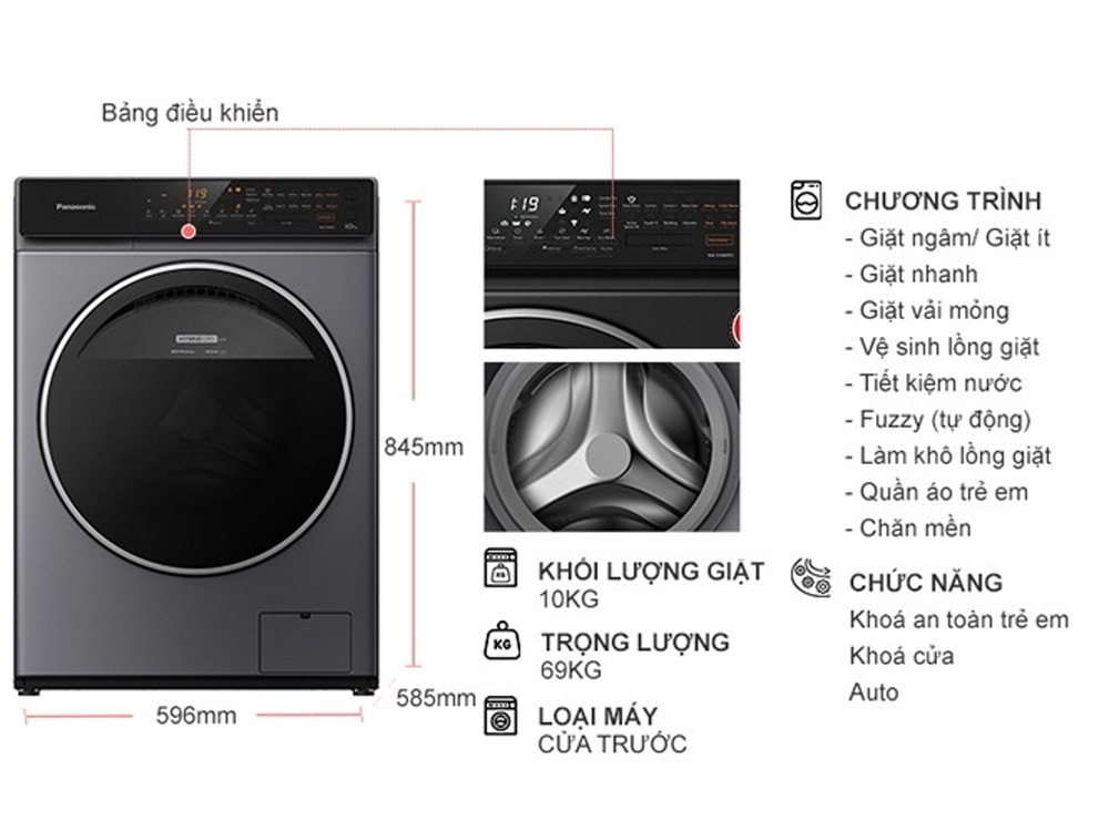 Máy giặt Panasonic Inverter 10kg NA-V10FC1LVT