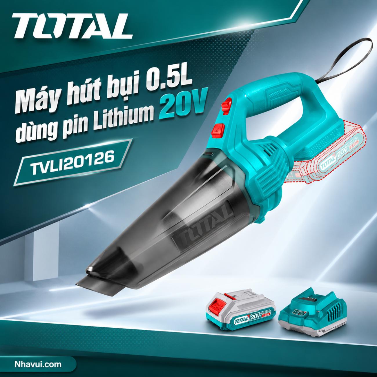 Máy hút bụi 0.5L dùng pin Lithium 20V Total TVLI20126