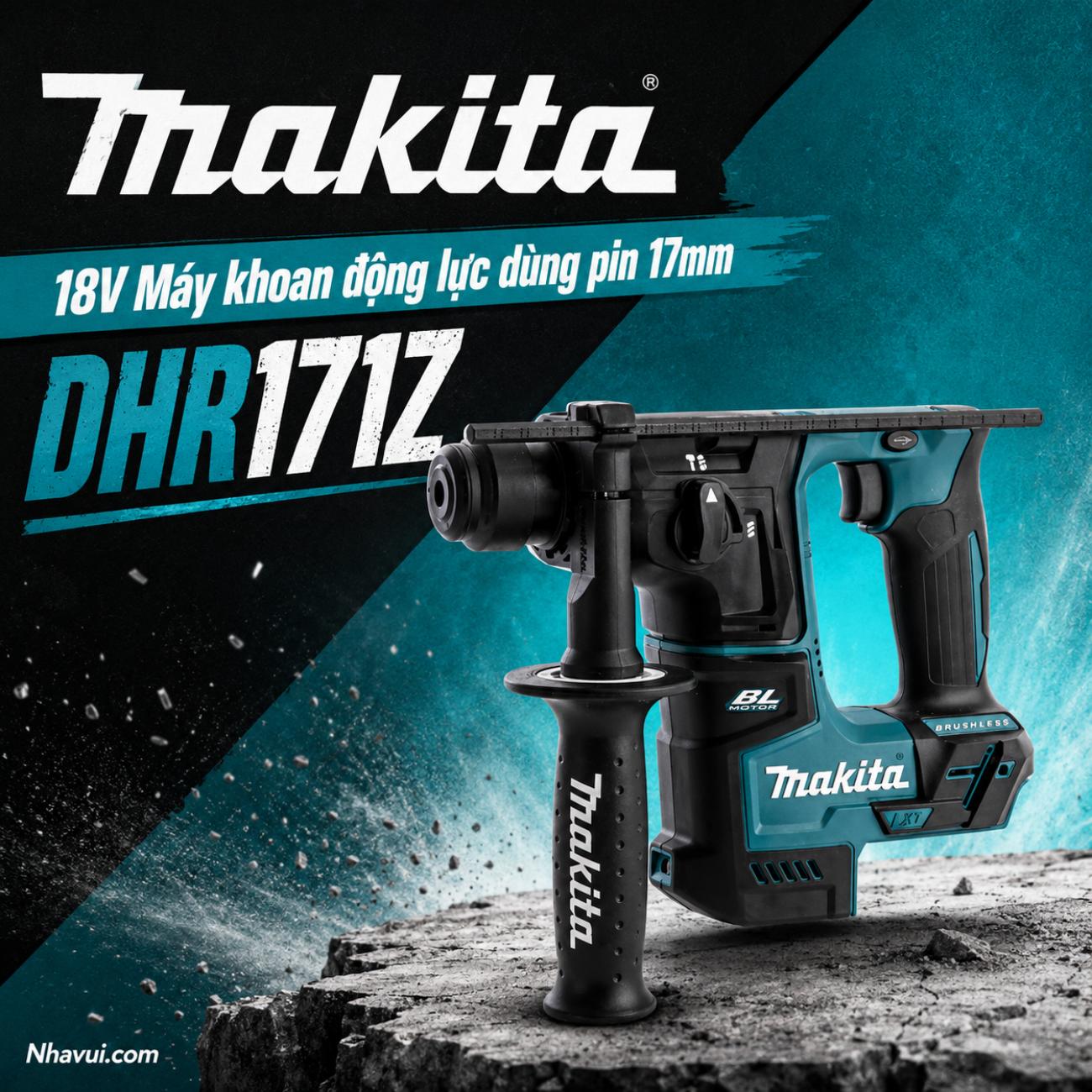 Máy khoan bê tông dùng pin 18V Makita DHR171Z 17mm chưa pin và sạc