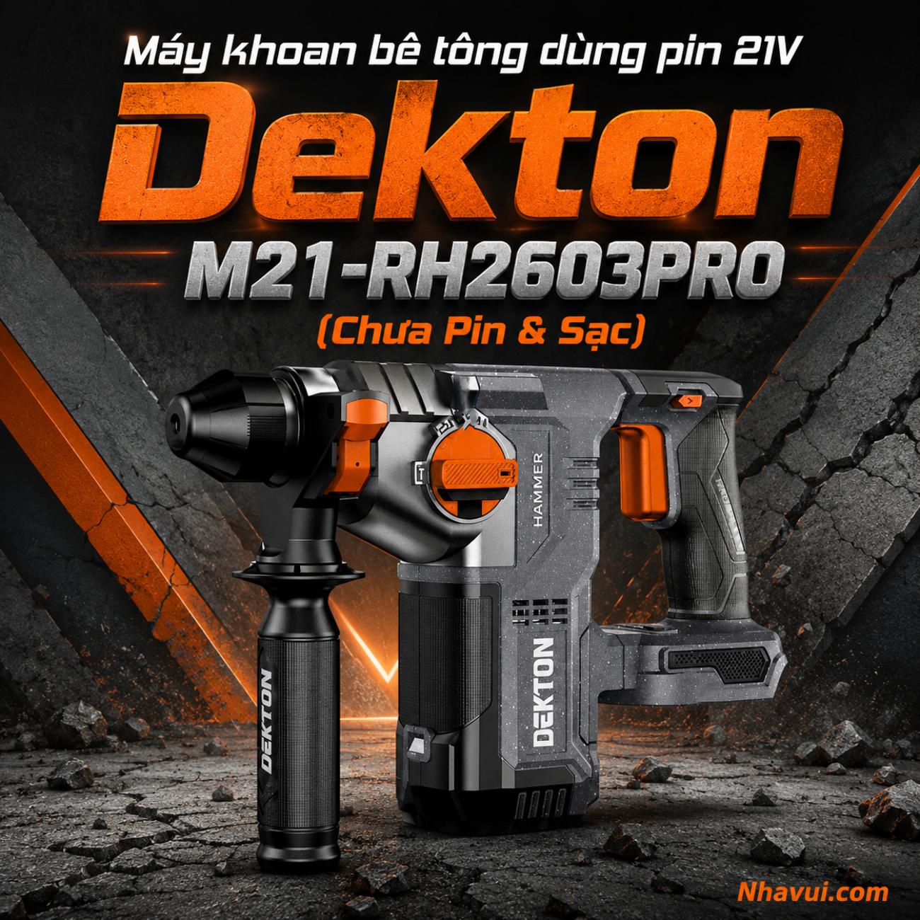Máy khoan bê tông dùng pin 21V Dekton M21-RH2603PRO chưa pin và sạc