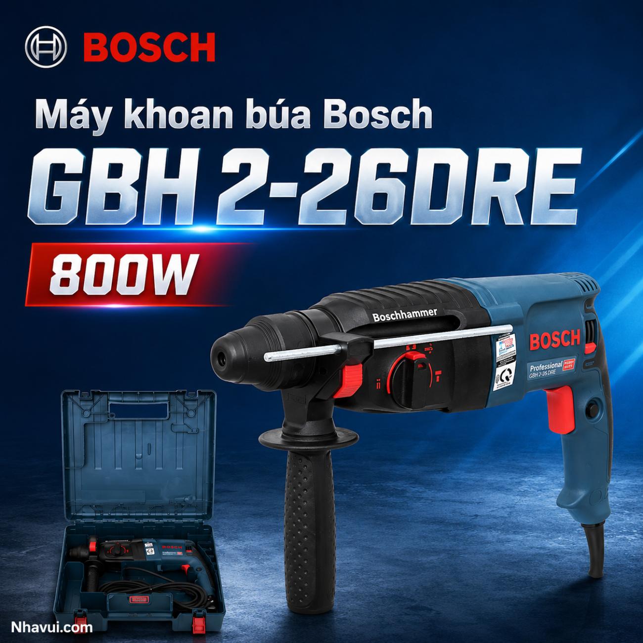 Máy Khoan Búa Bosch GBH 2-26 DRE 800W Lực Đập 2,7J Khoan Bê Tông 26mm