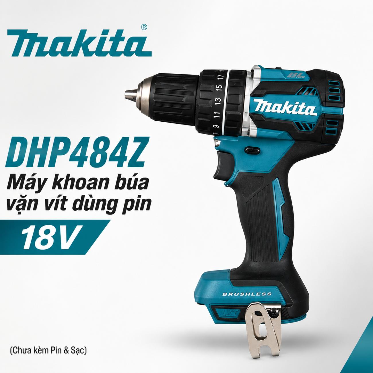 Máy khoan búa vặn vít dùng pin Makita DHP484Z 18V chưa kèm pin và sạc