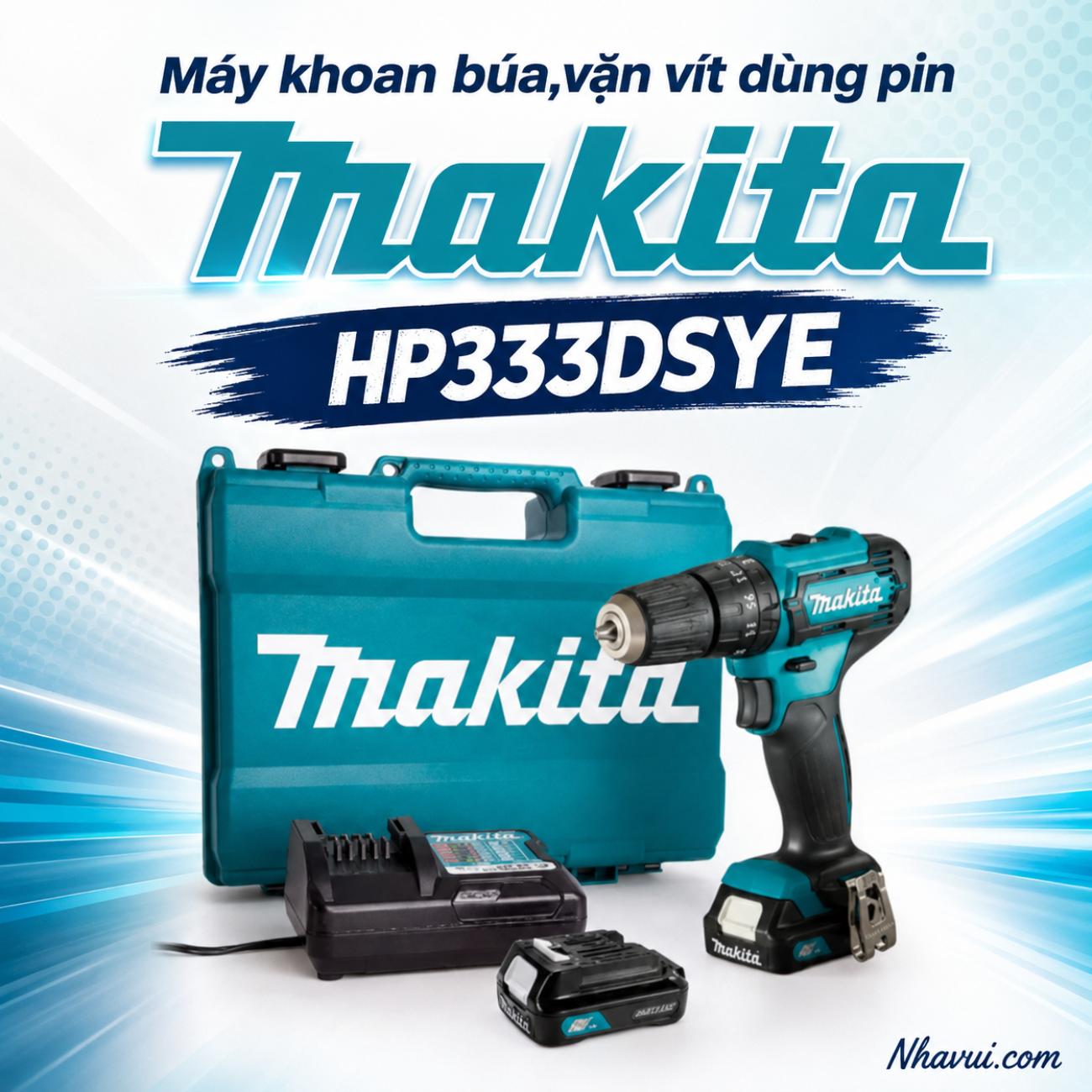 Máy khoan búa, vặn vít dùng pin Makita HP333DSYE