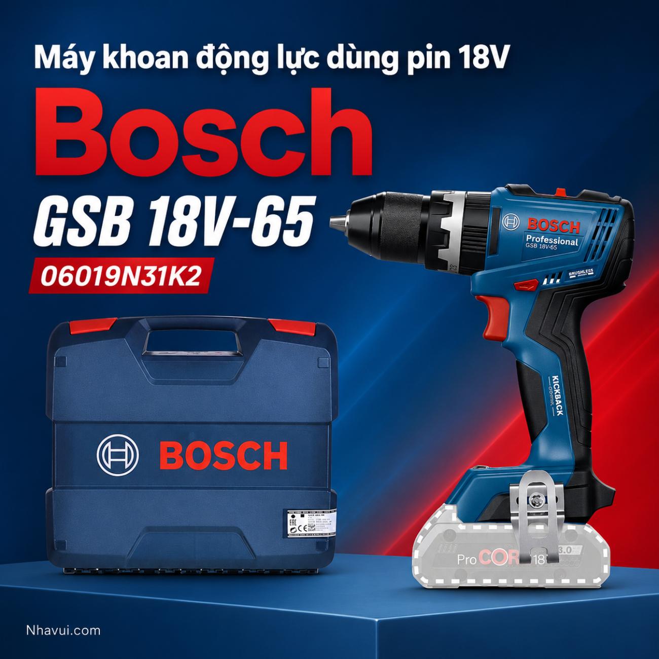 Máy khoan động lực dùng pin 18V Bosch GSB 18V-65 06019N31K2 (Chưa Pin & Sạc)