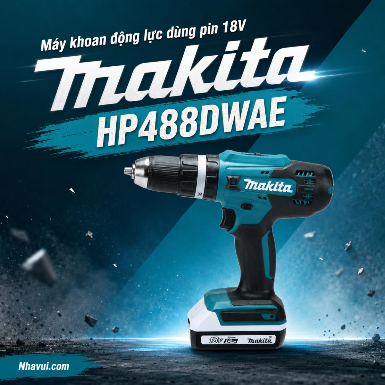 Máy khoan động lực dùng pin 18V Makita HP488DWAE