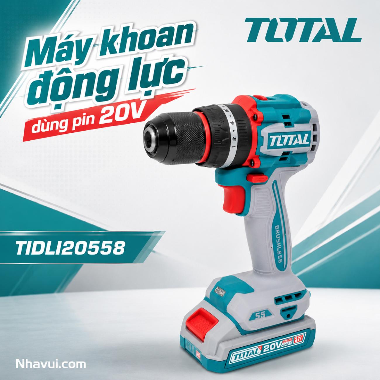 Máy khoan động lực dùng pin 20V Total TIDLI20558 (2 Pin 2.0Ah, 1 Sạc)