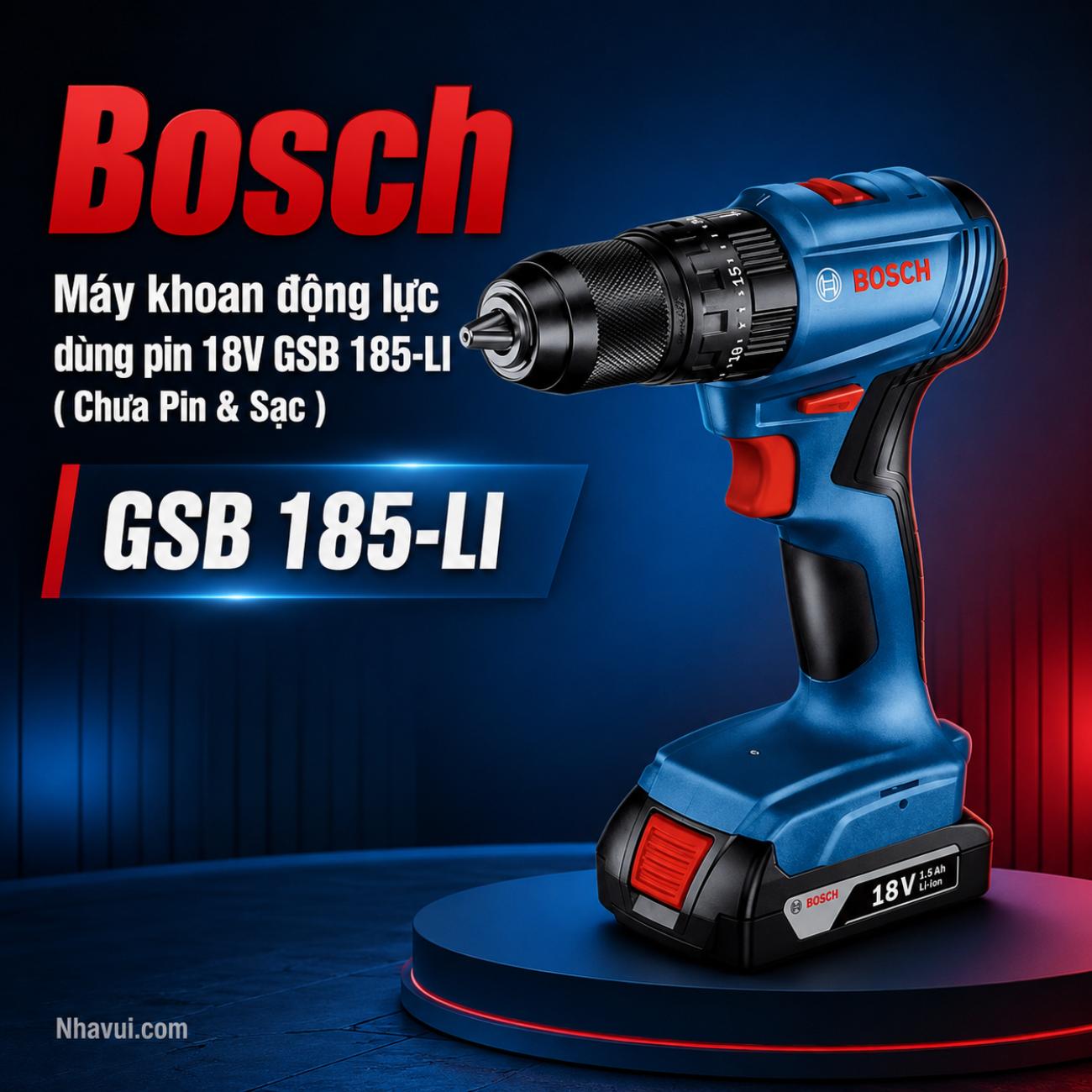 Máy Khoan Động Lực Dùng Pin Bosch GSB 185-LI 18V Mô-men Xoắn 50Nm Solo Chưa Pin Và Sạc