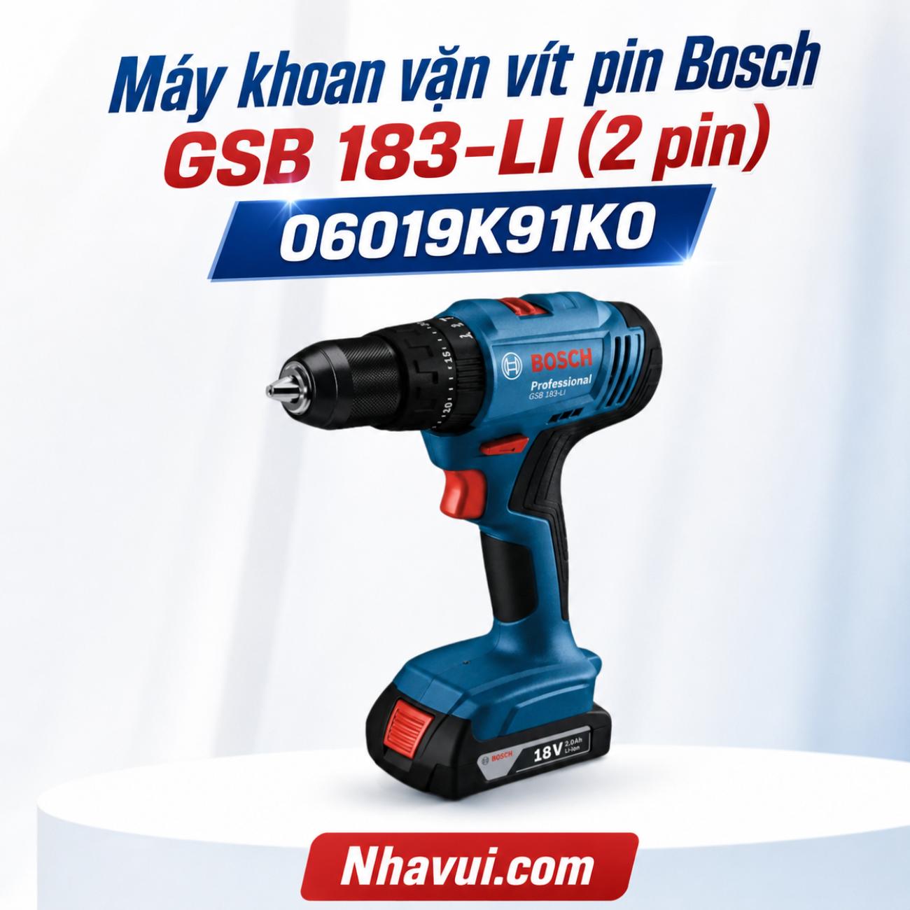Máy khoan vặn vít động lực pin Bosch GSB 183-LI 18V mô-men xoắn 60Nm kèm 2 pin  06019K91K0