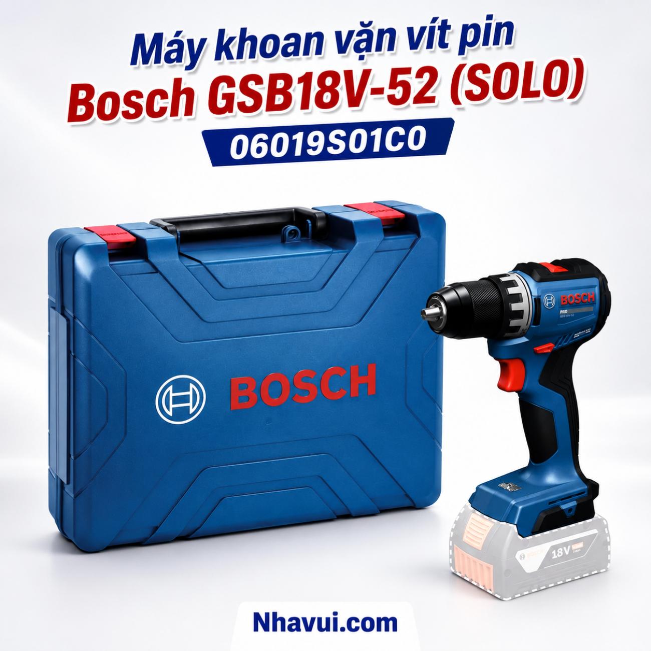 Máy khoan vặn vít động lực pin Bosch GSB 18V-52 18V mô-men xoắn 52Nm SOLO  06019S01C0