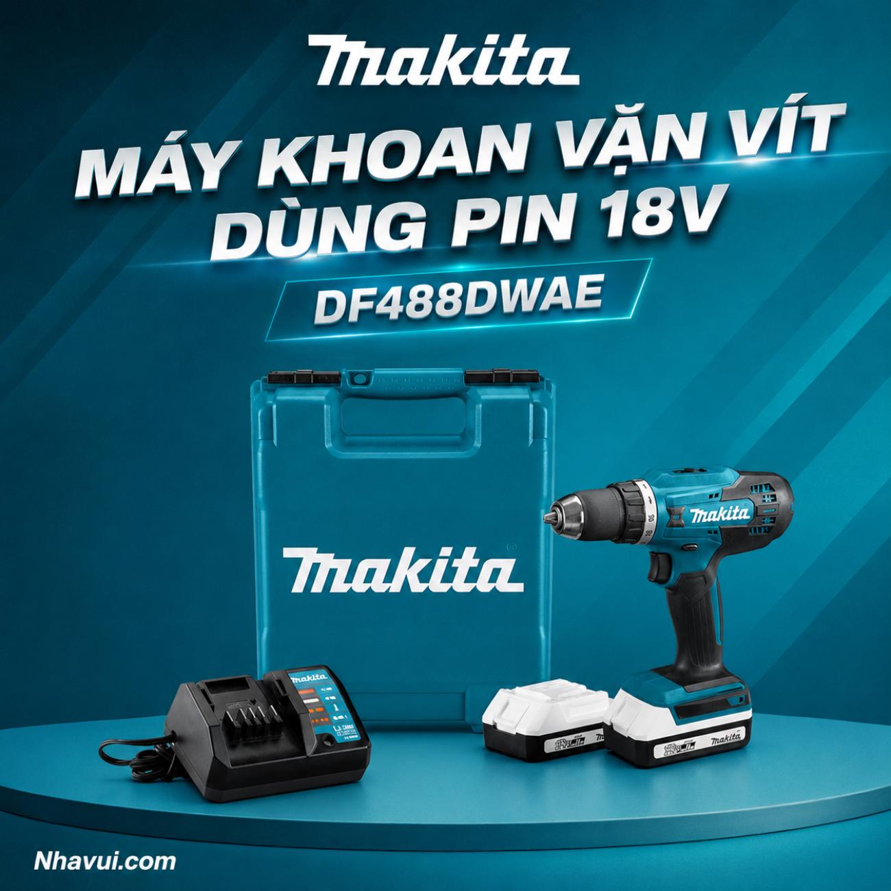 Máy khoan vặn vít dùng pin 18V Makita DF488DWAE
