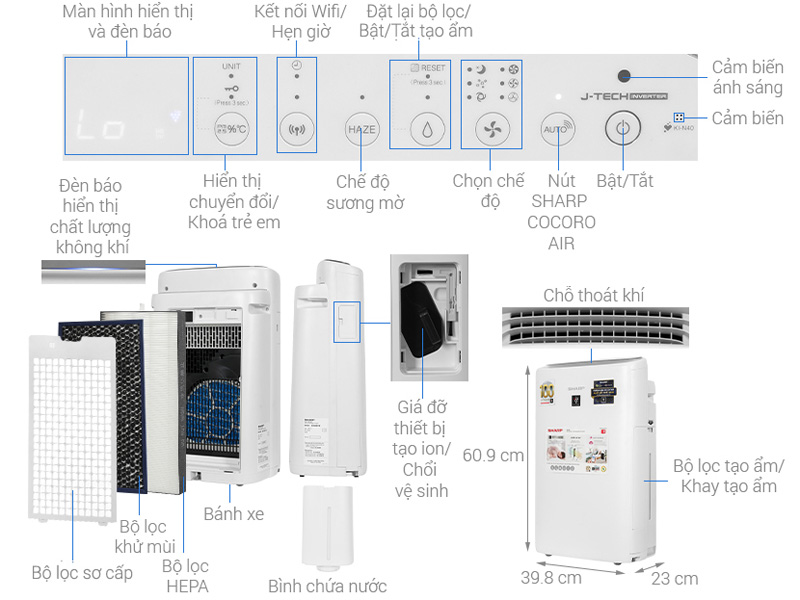 Máy lọc không khí và tạo ẩm Sharp KI-N40V