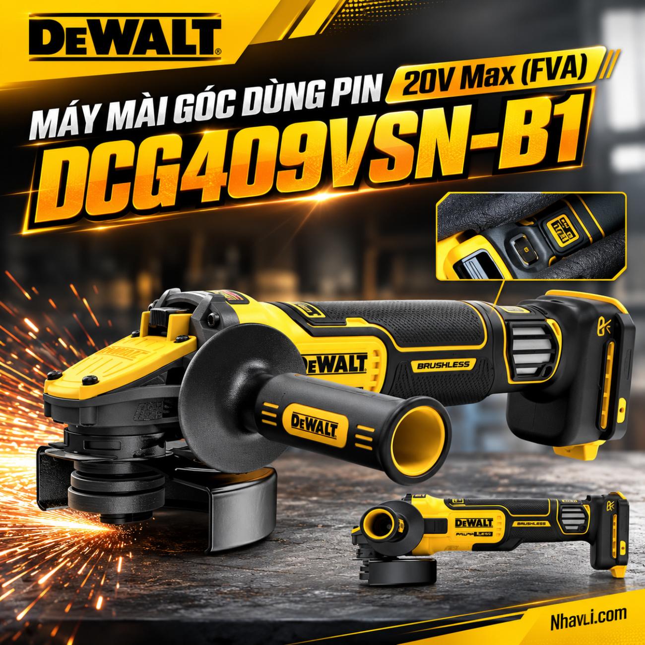 Máy mài góc dùng pin 20V Max FlexVolt Advantage DeWalt DCG409VSN-B1 (Chưa Pin & Sạc)