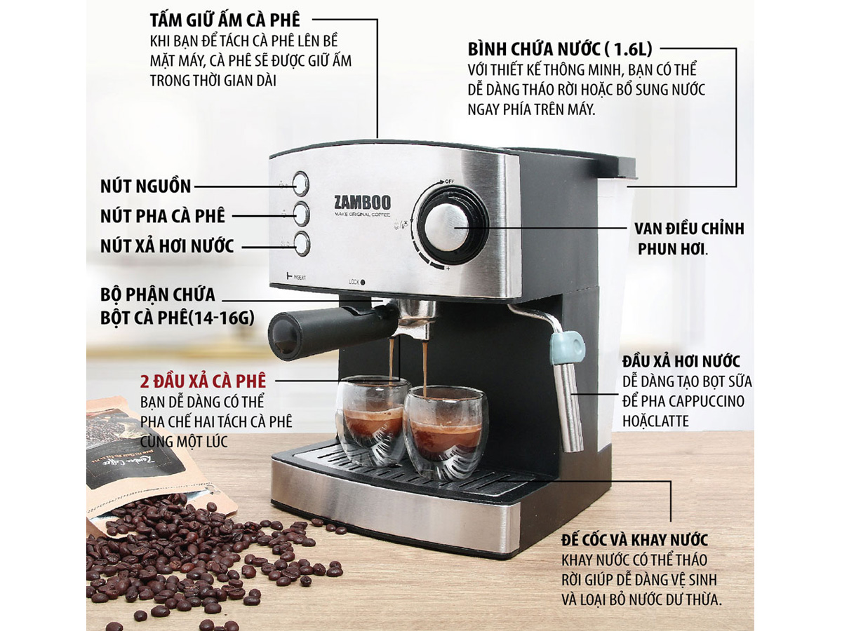 Máy pha cà phê Espresso Zamboo ZB-88CF 1,6 lít