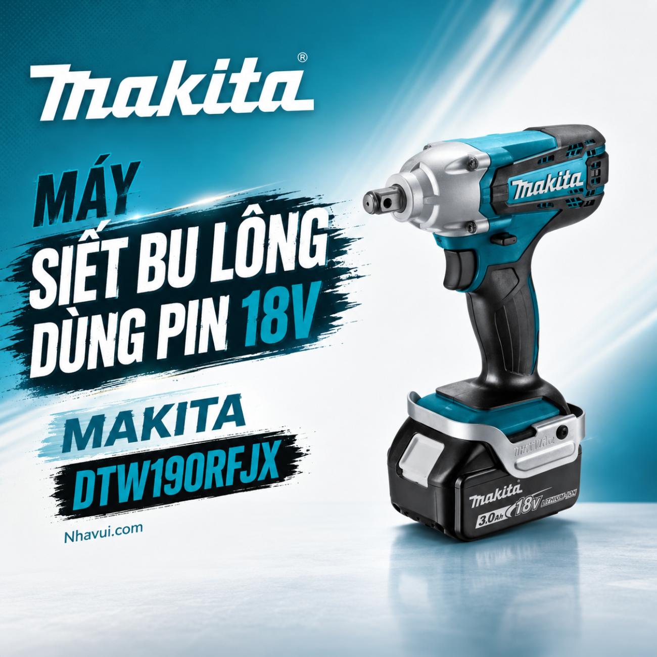 Máy siết bu lông dùng pin 18V Makita DTW190RFJX (2 Pin 3.0Ah, 1 Sạc nhanh)
