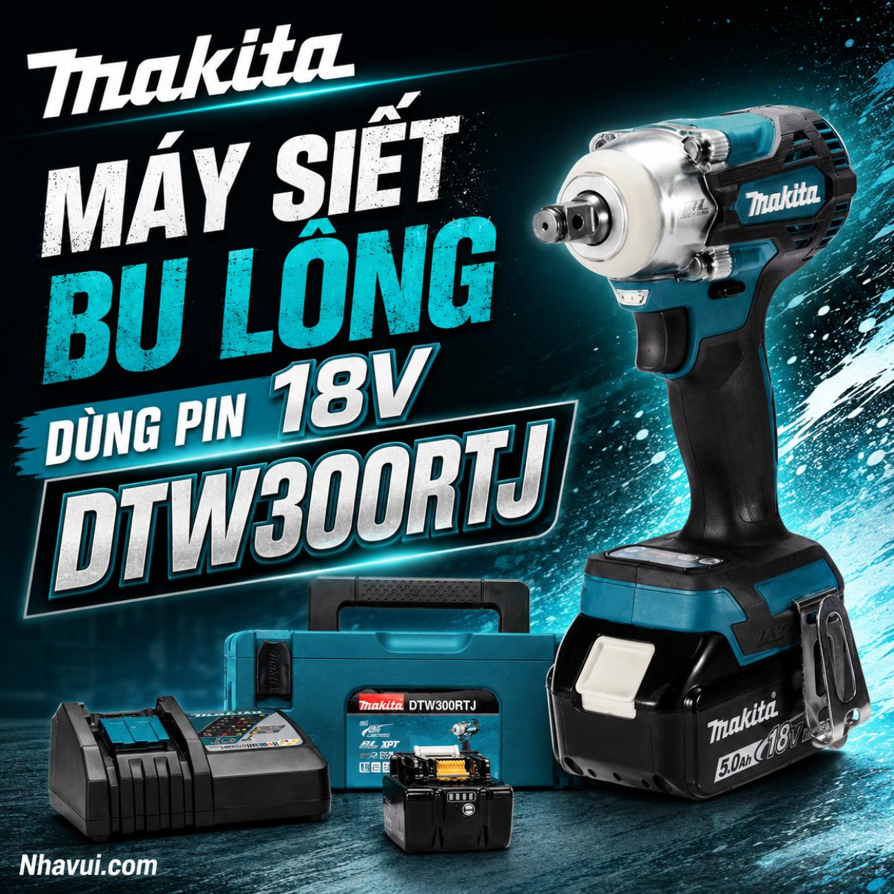Máy siết bu lông dùng pin Makita DTW300RTJ 18V