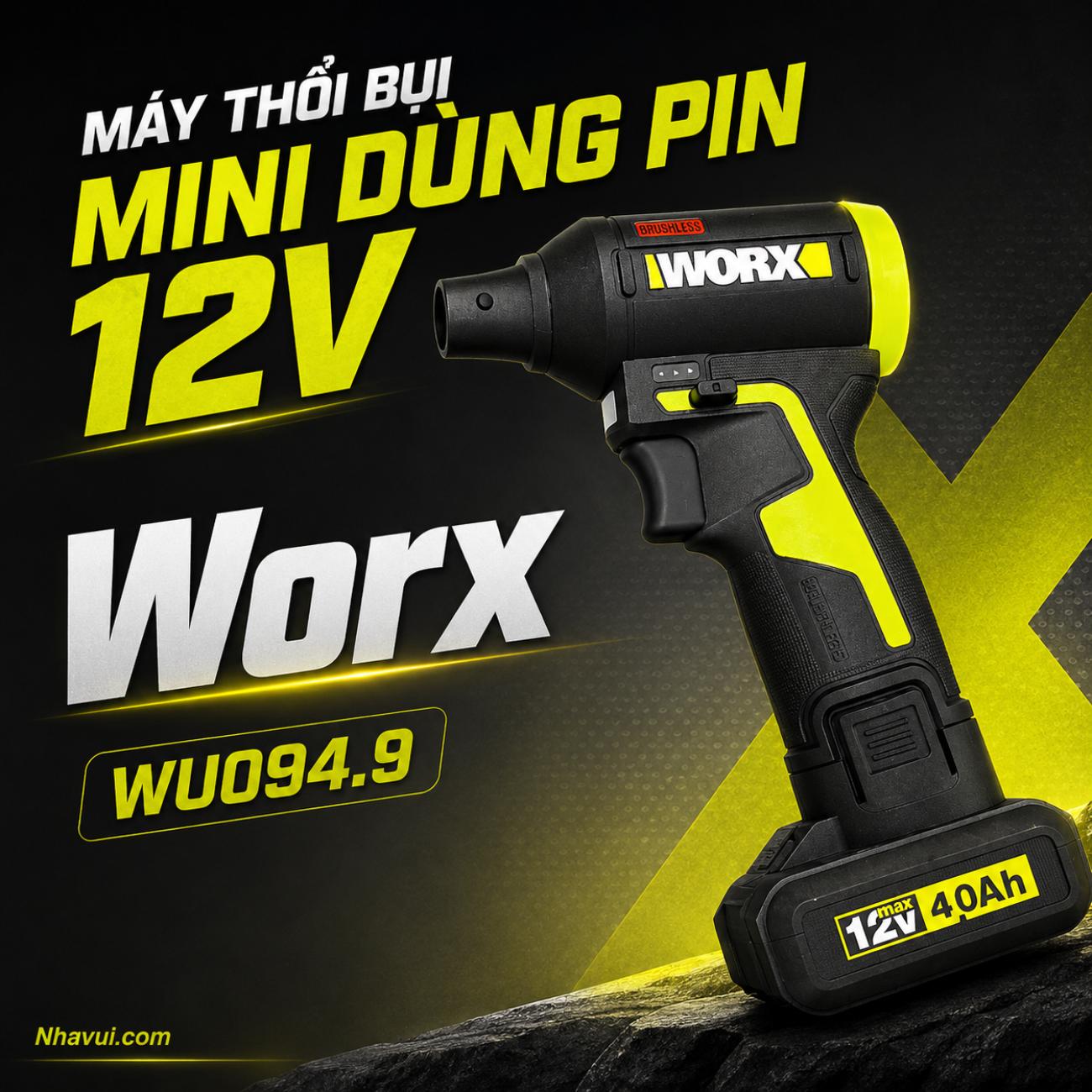 Máy thổi bụi mini dùng pin 12V Worx WU094.9 (Chưa Pin & Sạc)