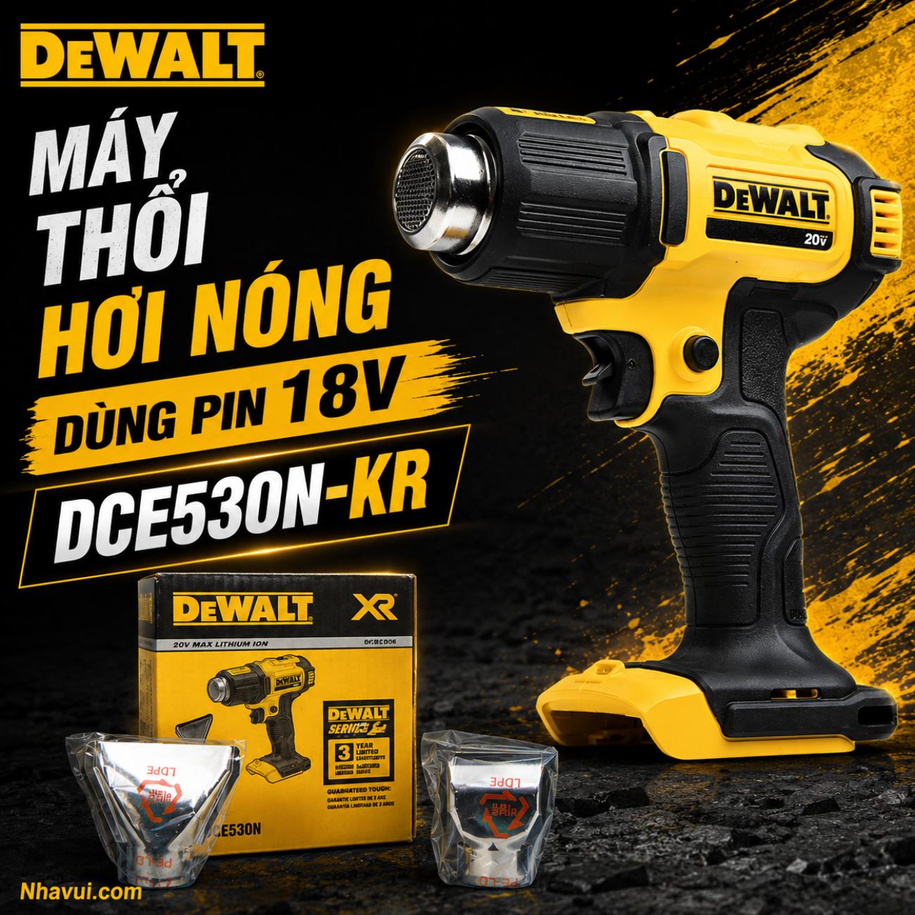 Máy thổi hơi nóng dùng pin 18V DeWalt DCE530N-KR (Chưa Pin & Sạc)