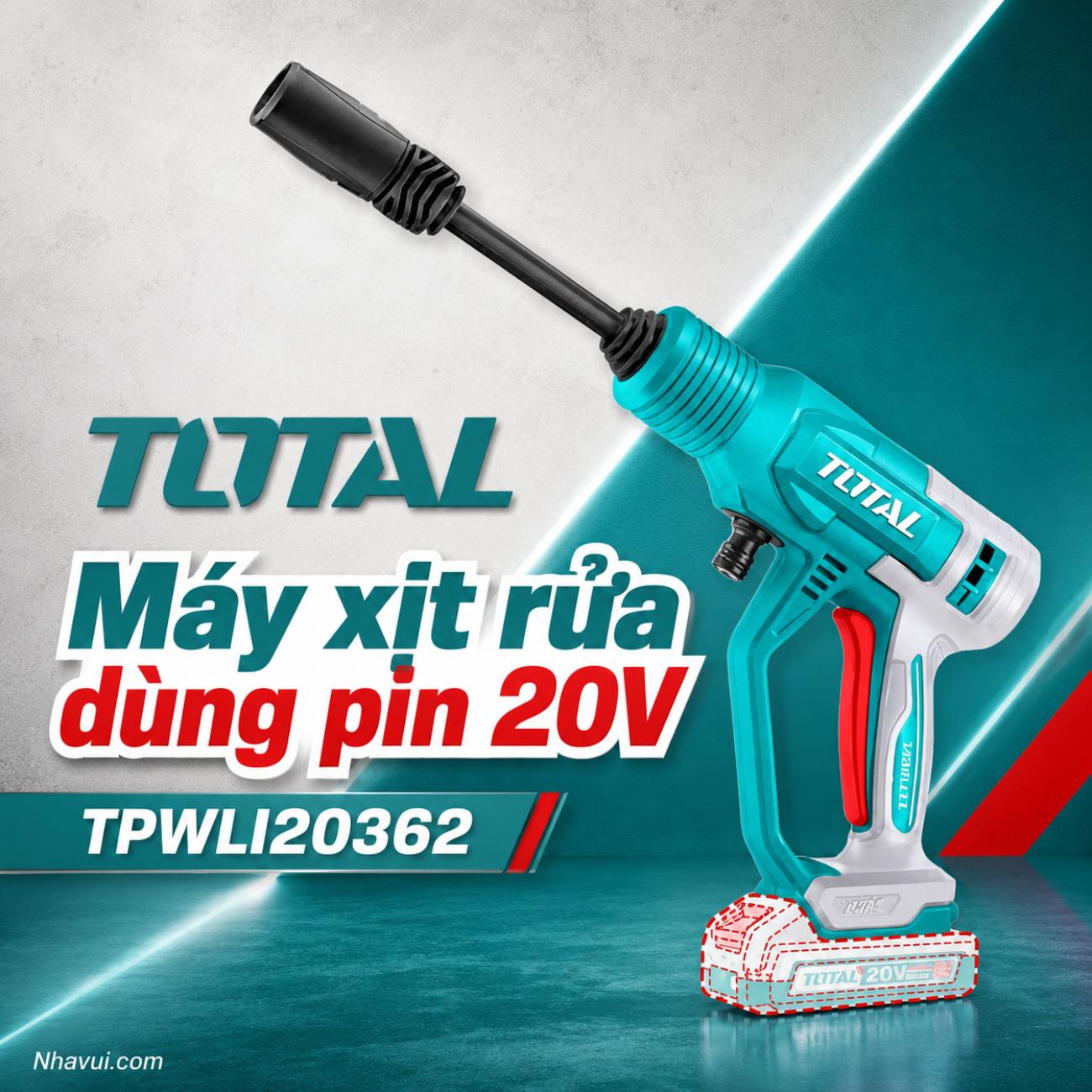 Máy xịt rửa dùng pin 20V Total TPWLI20362 kèm 1 pin 2.0Ah và 1 sạc