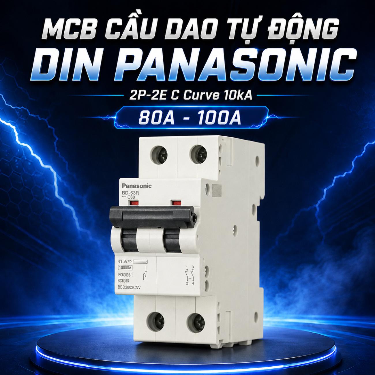 MCB cầu dao tự động DIN Panasonic 2P-2E C Curve 10kA 400VAC bảo vệ quá tải và ngắn mạch