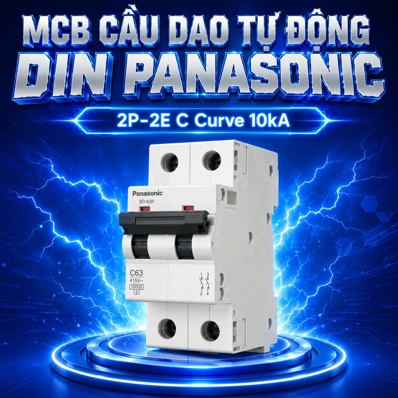 MCB cầu dao tự động DIN Panasonic 2P-2E C Curve 10kA bảo vệ quá tải và ngắn mạch