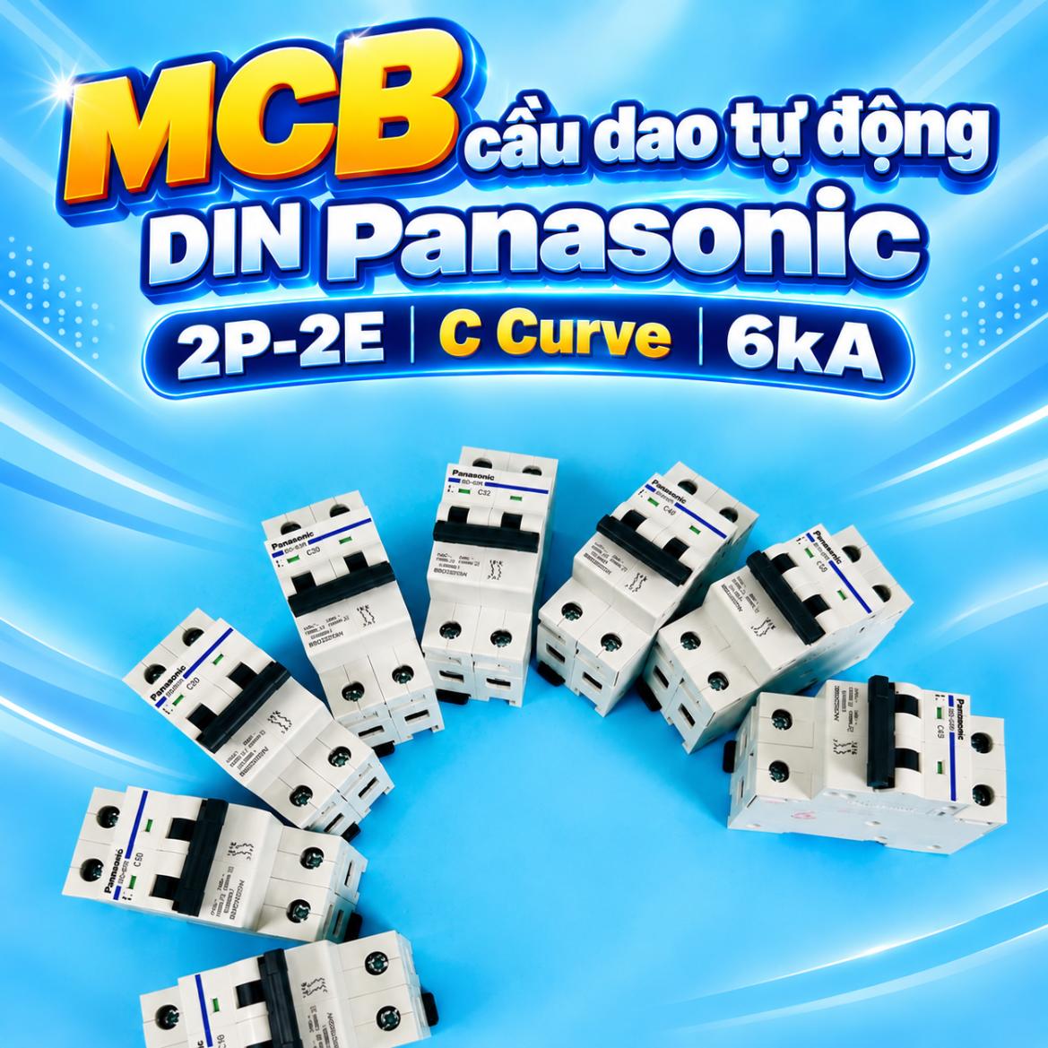 MCB cầu dao tự động DIN Panasonic 2P-2E C Curve 6kA