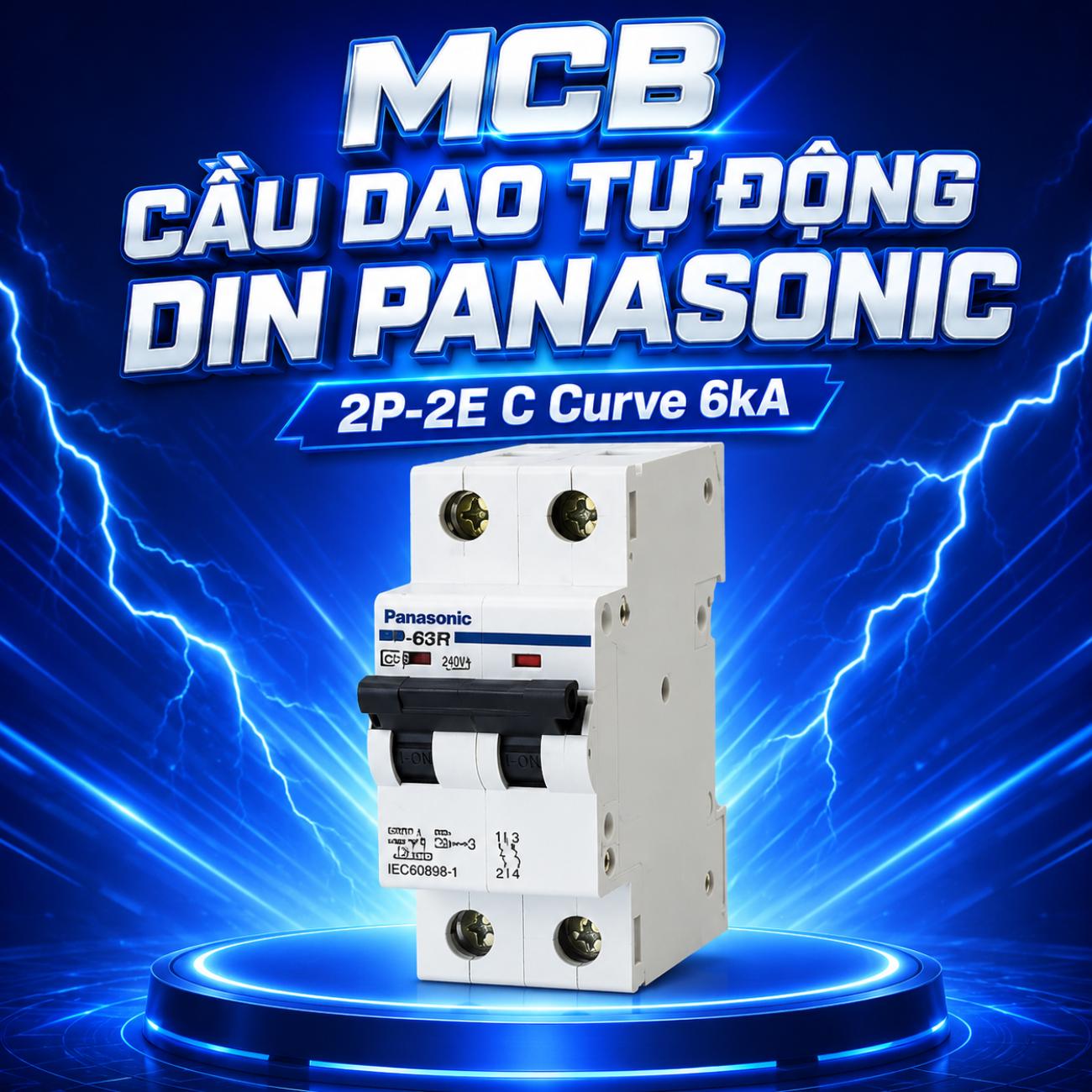 MCB cầu dao tự động DIN Panasonic 2P-2E C Curve 6kA bảo vệ quá tải và ngắn mạch