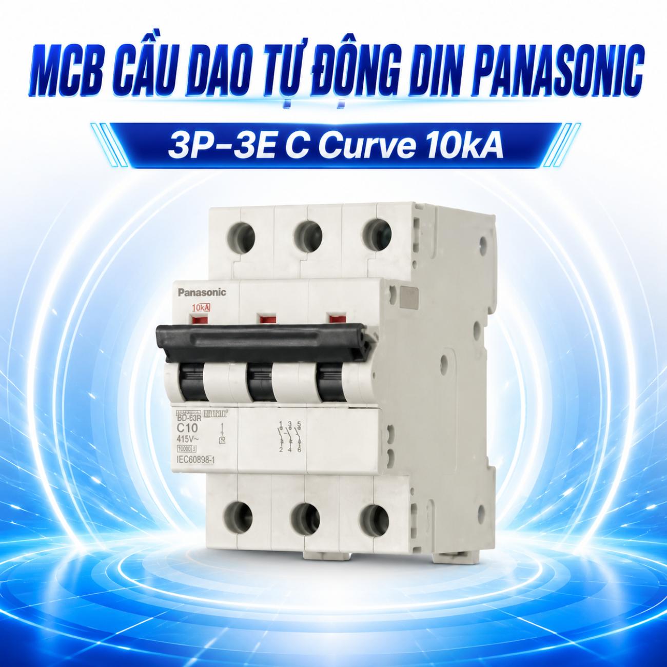 MCB cầu dao tự động DIN Panasonic 3P-3E C Curve 10kA 400VAC bảo vệ quá tải và ngắn mạch