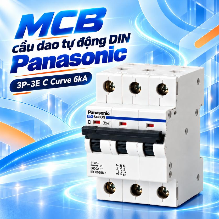 MCB cầu dao tự động DIN Panasonic 3P-3E C Curve 6kA BBD3063CNV, BBD3103CNV, BBD3163CNV, BBD3203CNV, BBD3253CNV, BBD3323CNV, BBD3403CNV, BBD3503CNV, BBD3633CNV