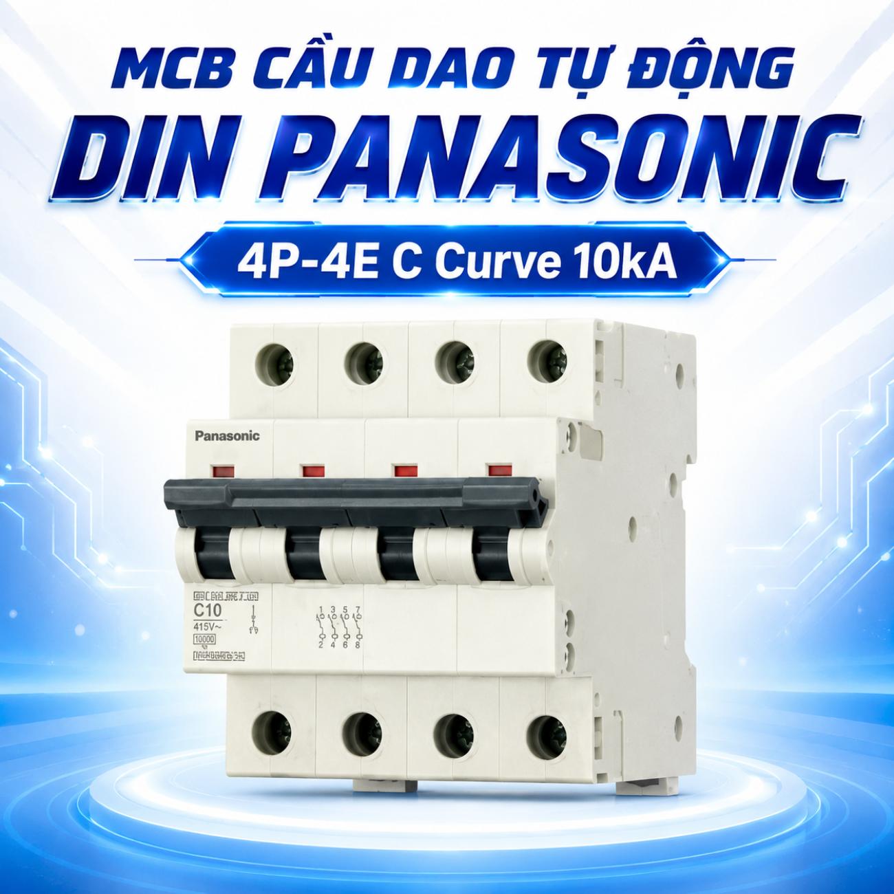 MCB cầu dao tự động DIN Panasonic 4P-4E C Curve 10kA 400VAC bảo vệ quá tải và ngắn mạch