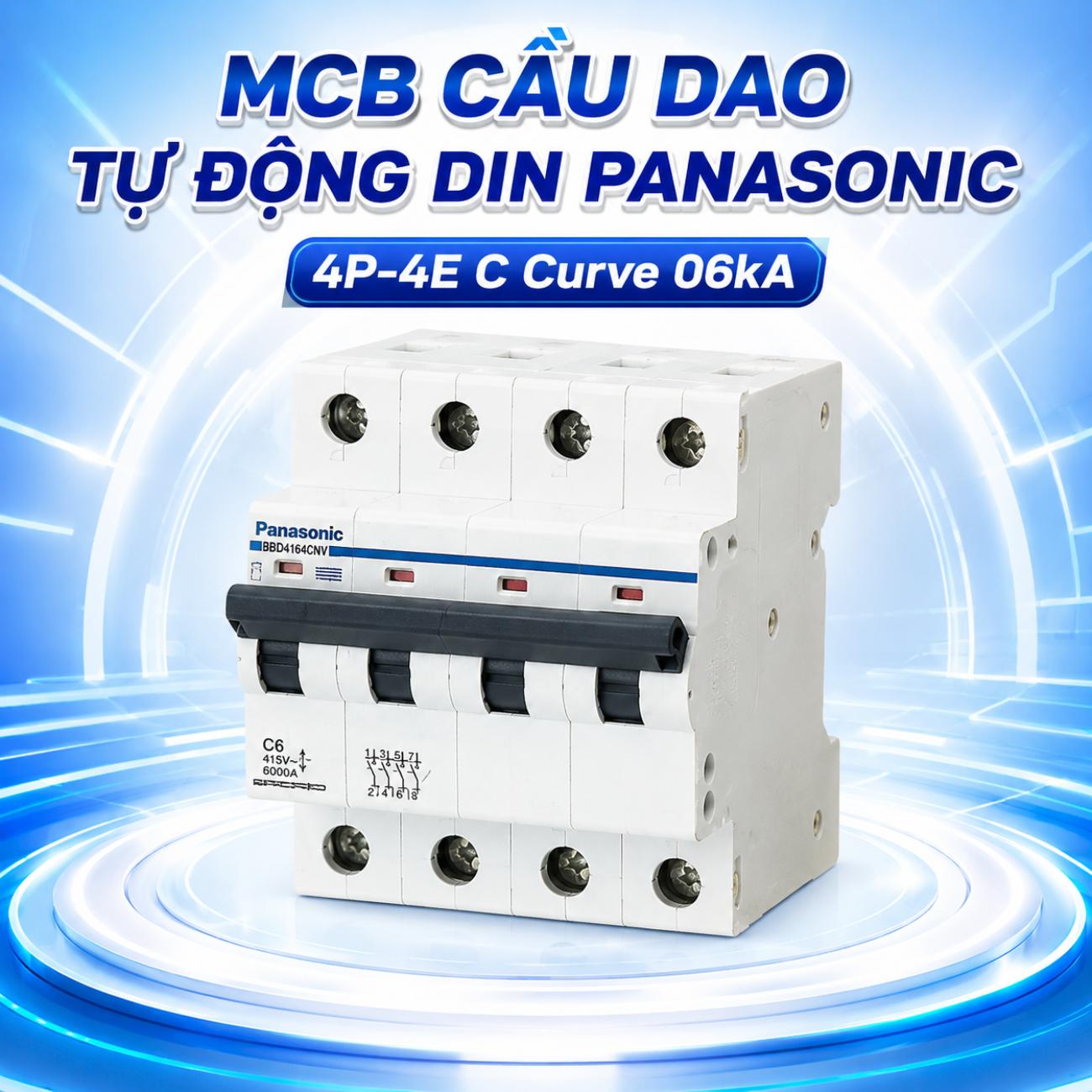 MCB cầu dao tự động DIN Panasonic 4P-4E C Curve 6kA bảo vệ quá tải và ngắn mạch
