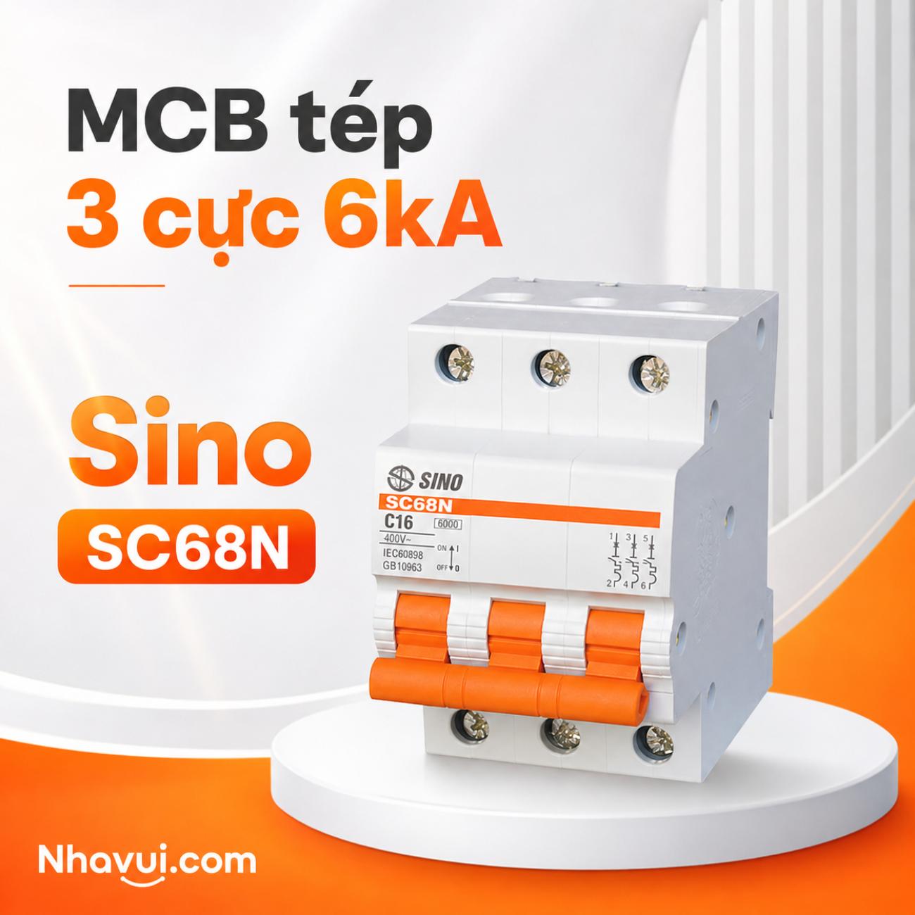 MCB tép Sino SC68N 3 cực 6kA