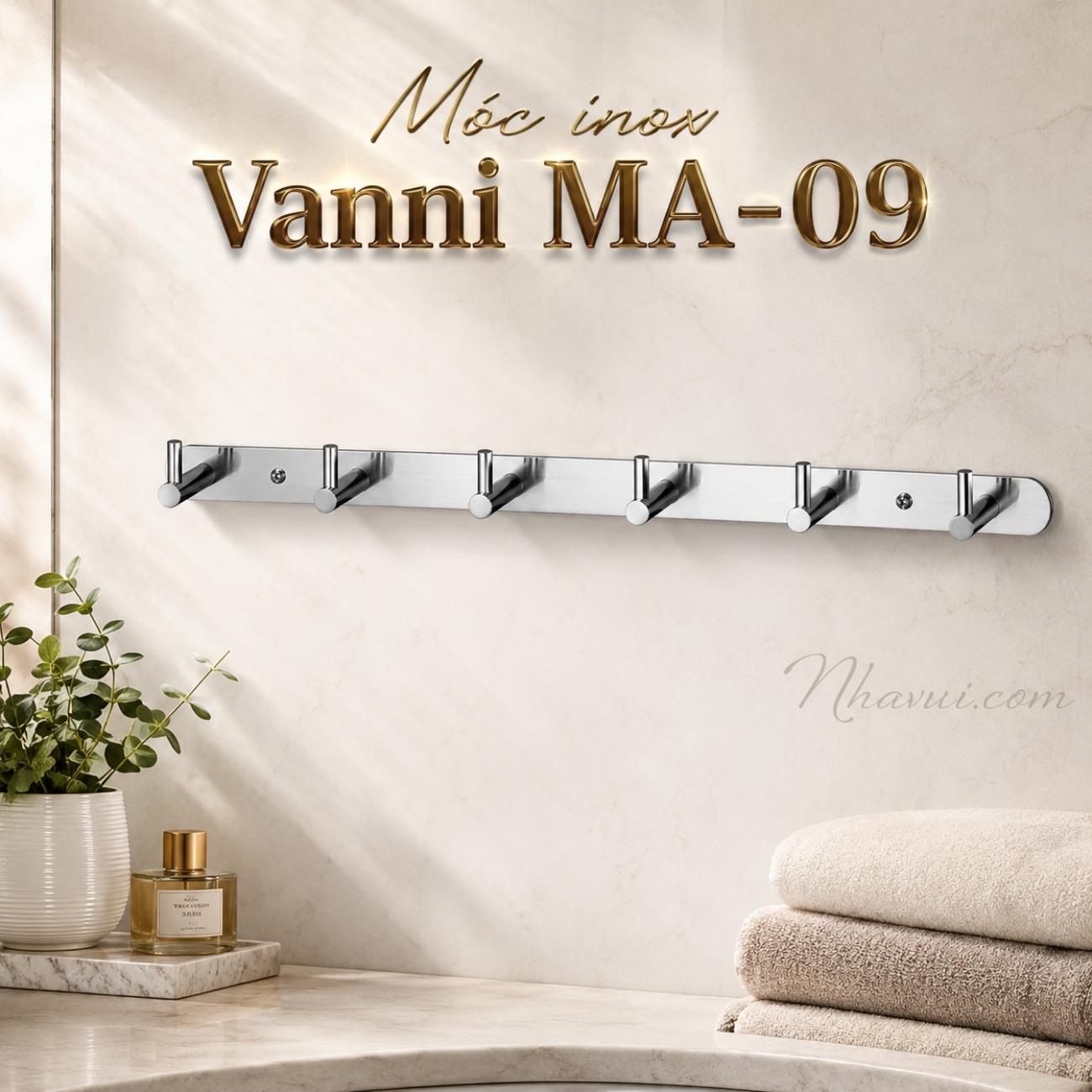 Móc inox Vanni MA-09 thanh treo gắn tường 6 móc, 7 móc