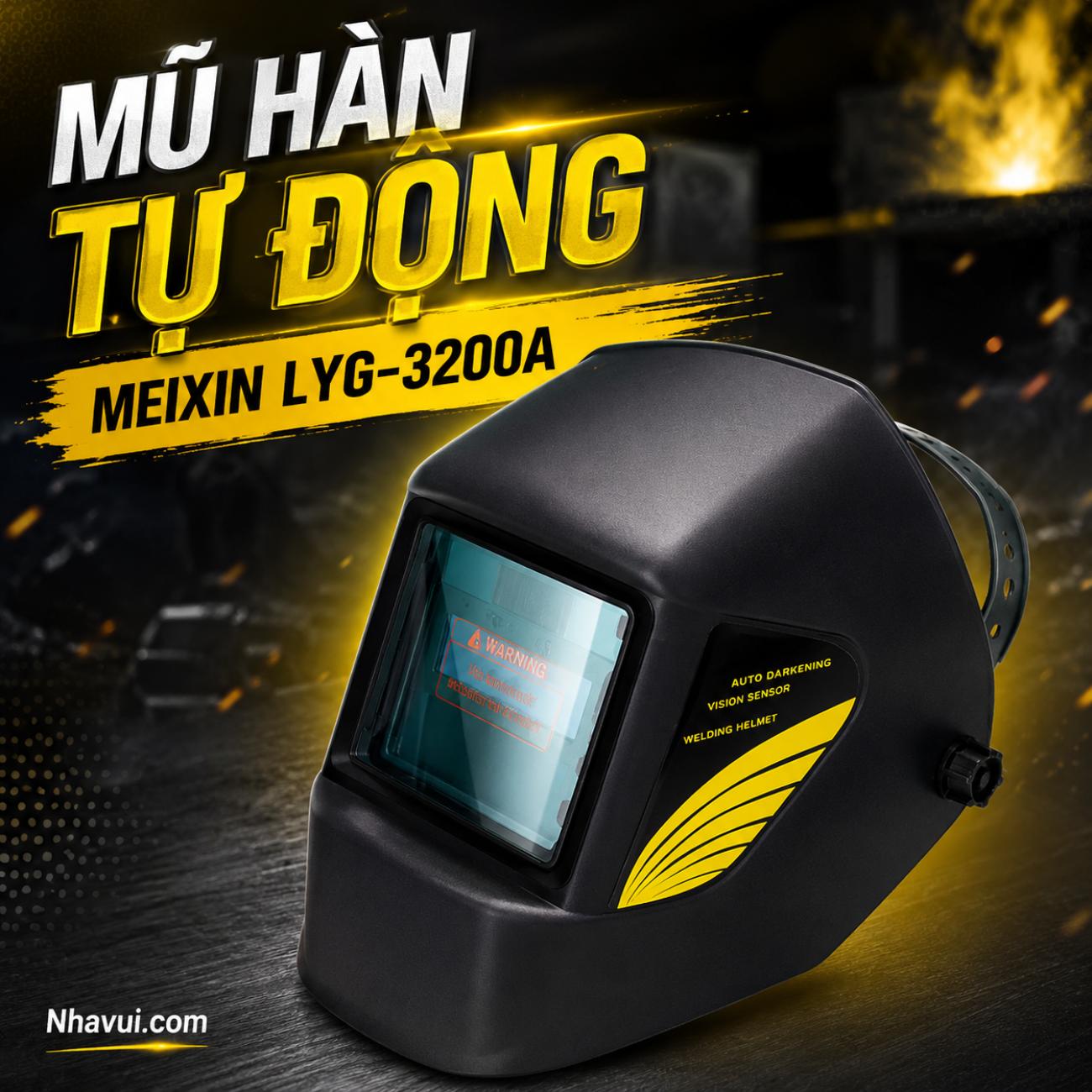 Mũ hàn tự động Meixin LYG-3200A độ tối DIN 11, 2 cảm biến hồ quang