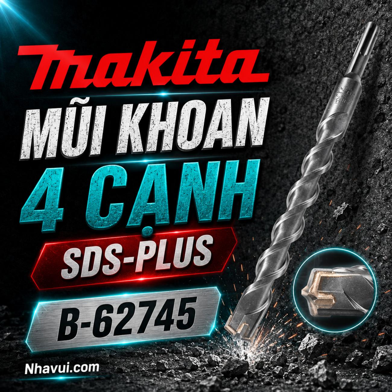 Mũi khoan bê tông 4 cạnh Makita SDS Plus kích thước 12x150x210mm B-62745