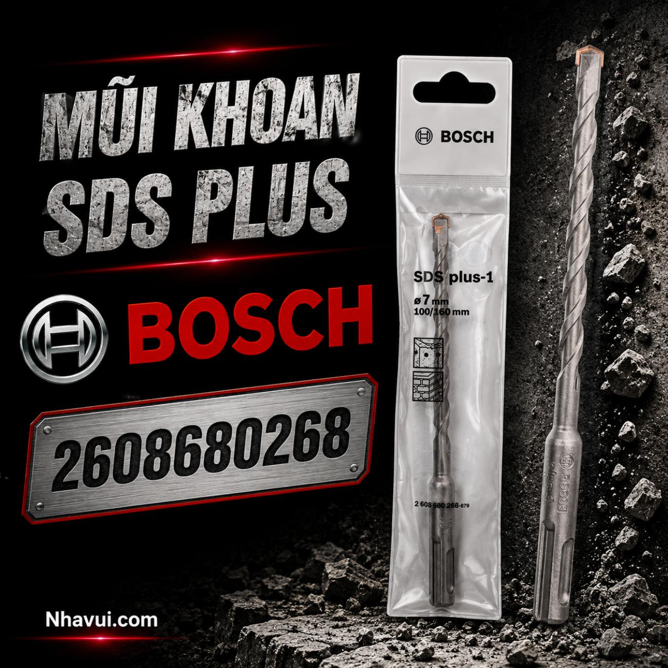 Mũi khoan bê tông Bosch SDS Plus-1 kích thước 7x100x160mm 2608680268