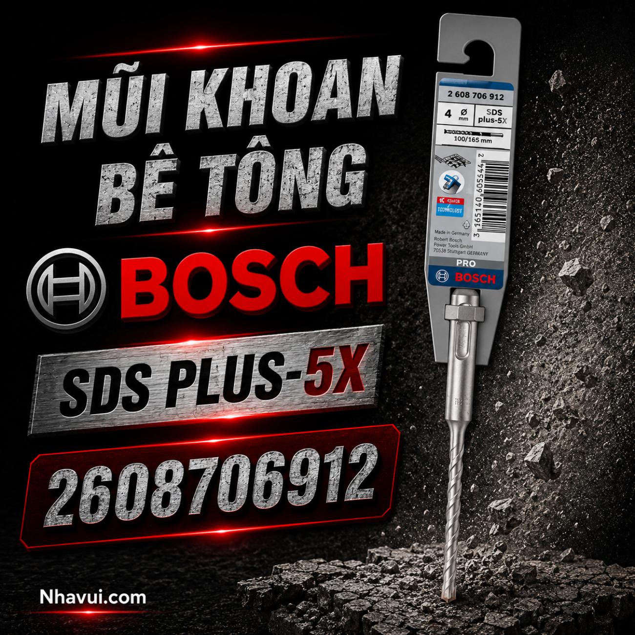 Mũi khoan bê tông Bosch SDS PLUS-5X kích thước 12x100x160mm 2608706912