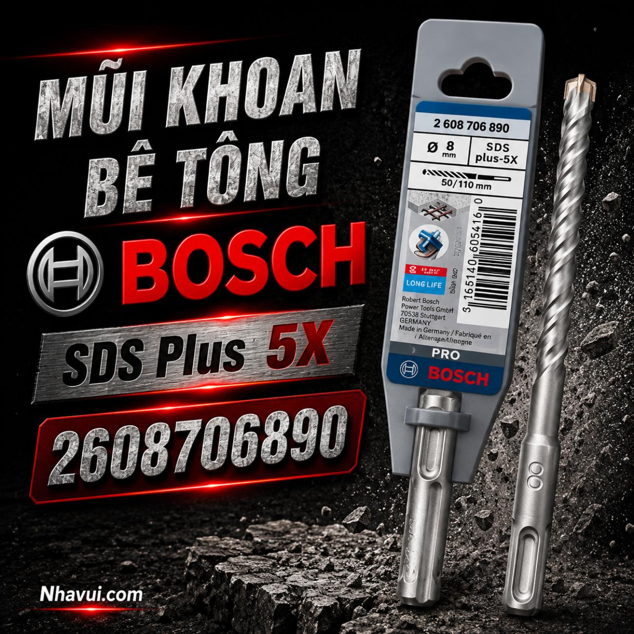 Mũi khoan bê tông chuôi gài SDS Plus-5X Bosch 2608706890
