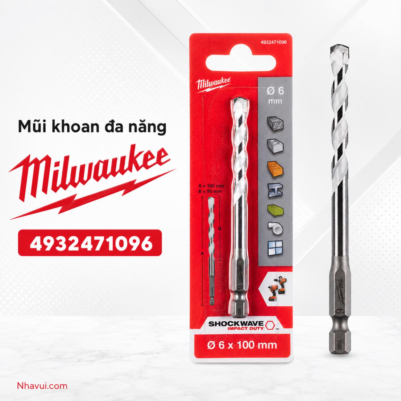 Mũi khoan đa năng chuôi lục giác kích thước 6x100mm Milwaukee 4932471096