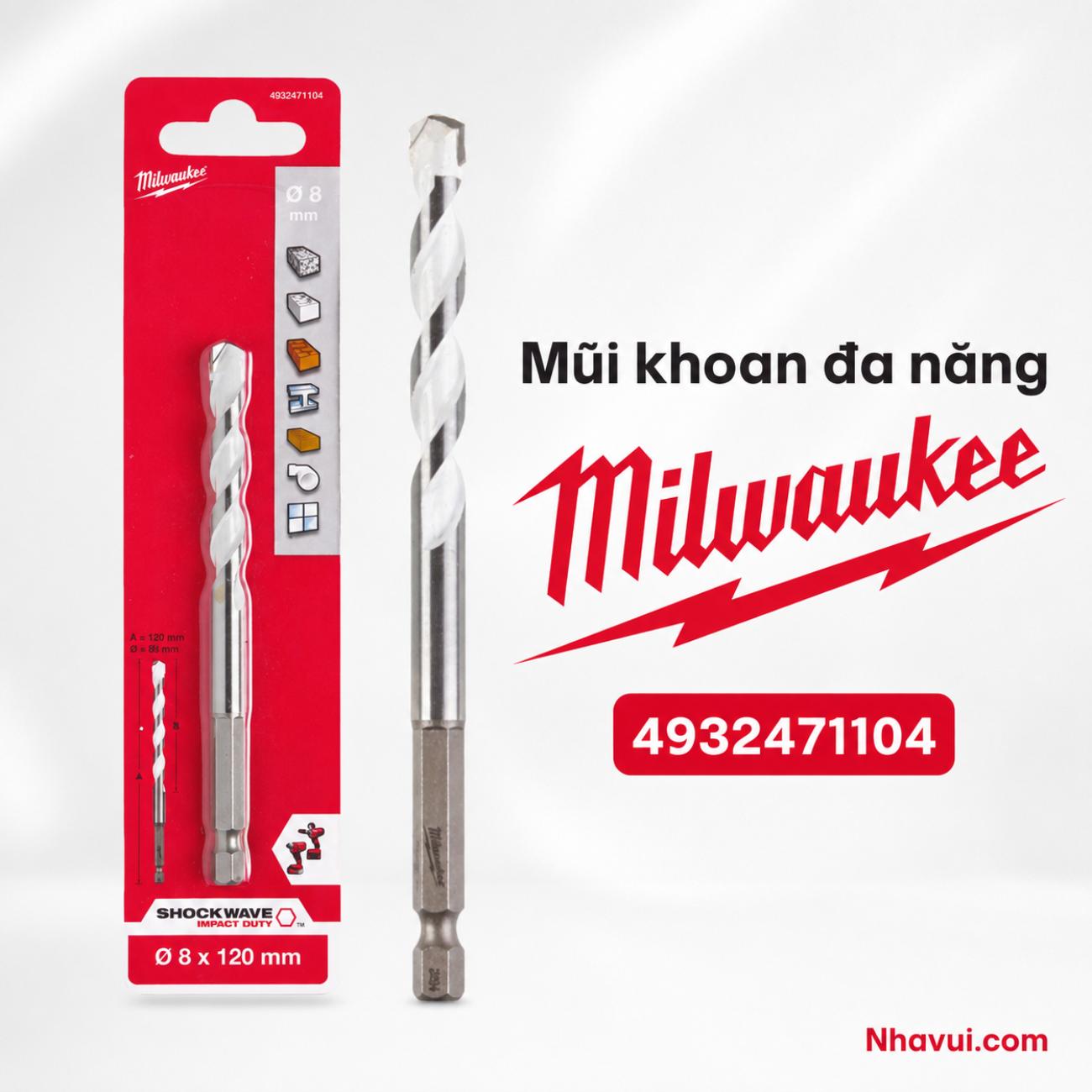 Mũi khoan đa năng chuôi lục giác kích thước 8x120mm Milwaukee 4932471104