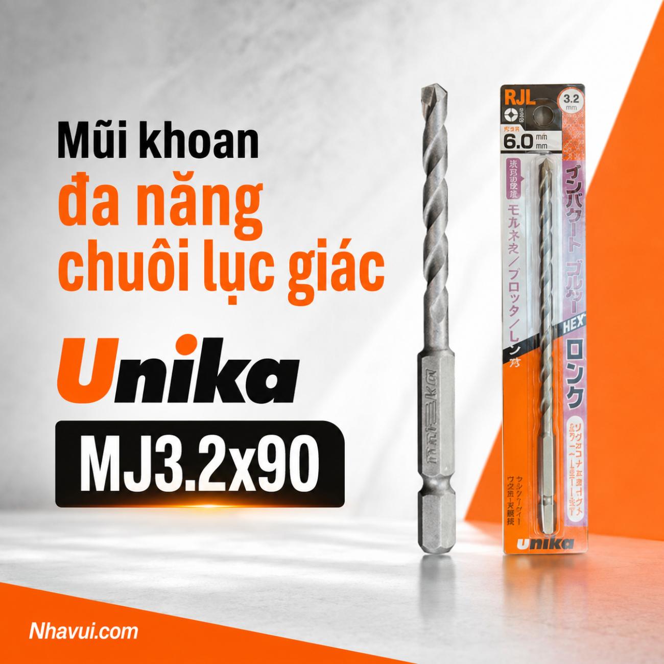 Mũi khoan đa năng chuôi lục giác Unika MJ3.2x90 kích thước 3,2x90mm
