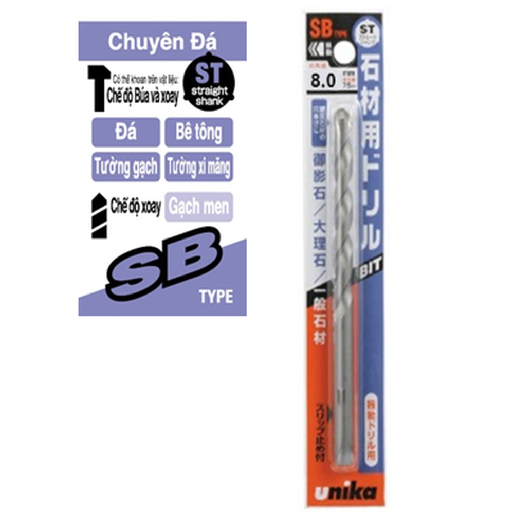 Mũi khoan gạch đá Unika SB8.0x125 Ø8 mm dài 125 mm