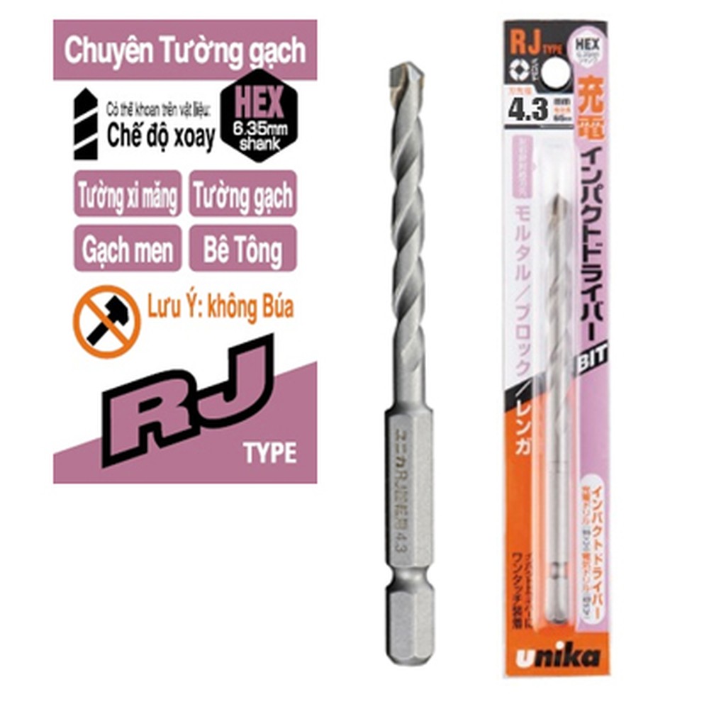 Mũi khoan tường chuôi lục giác Unika RJ4.3x95 4,3 x 95 mm