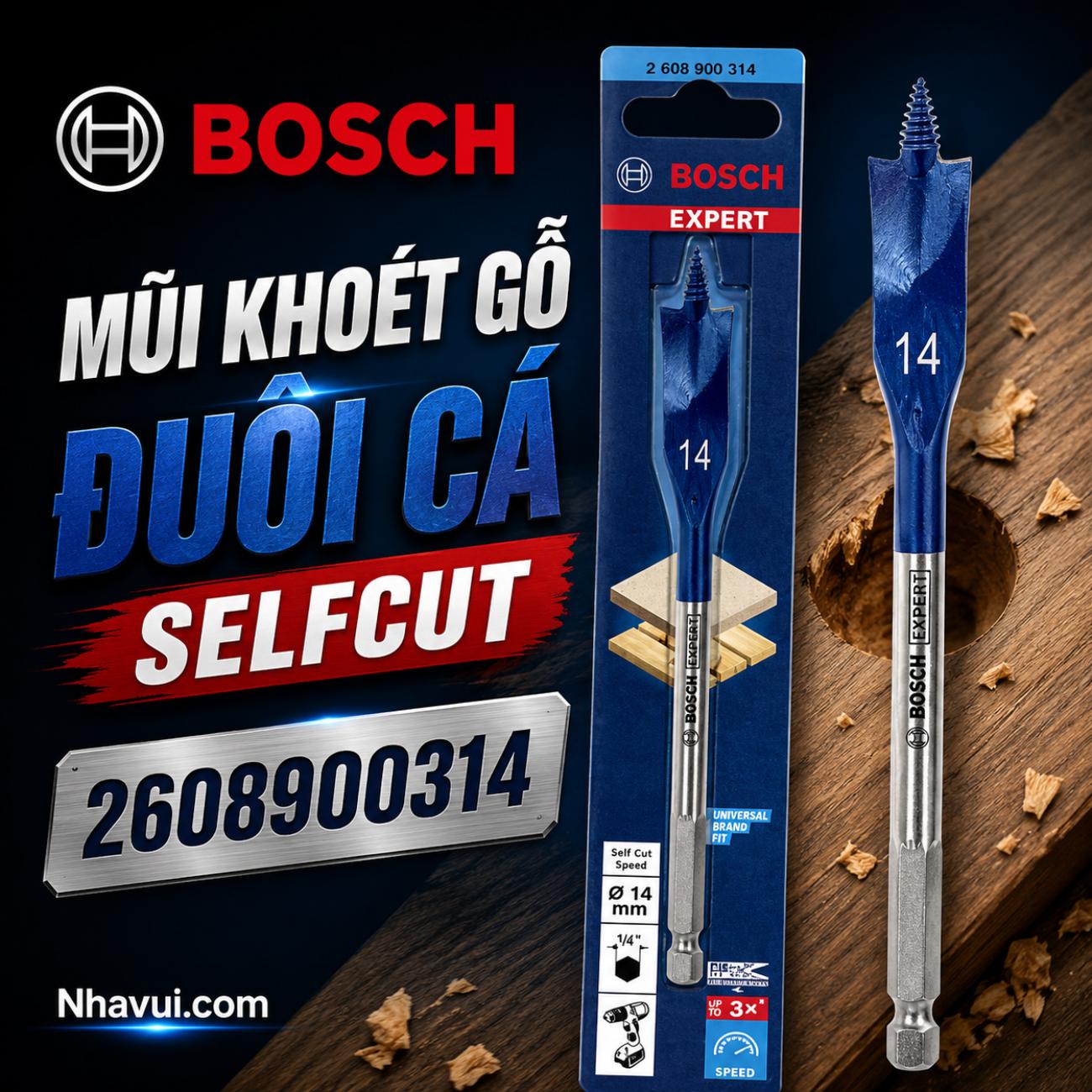 Mũi khoét gỗ đuôi cá Bosch EXPERT Self Cut Speed kích thước 14x152mm 2608900314