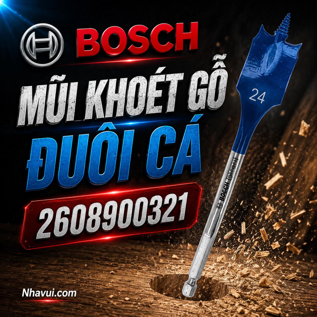 Mũi khoét gỗ đuôi cá Bosch EXPERT Self Cut Speed kích thước 24x152mm 2608900321