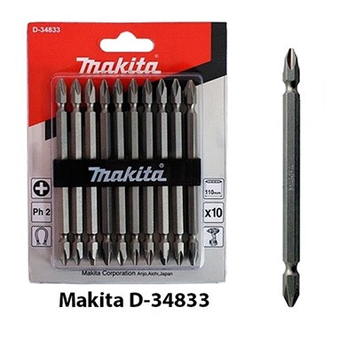 Mũi vít hai đầu Makita D-34833 PH2 dài 110 mm (vỉ 10 mũi)