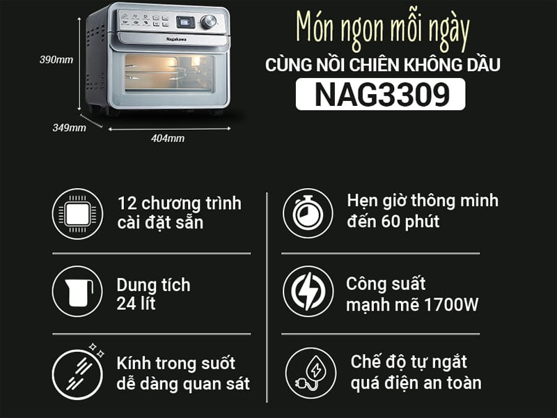 Nồi chiên không dầu cảm ứng Nagakawa NAG3309 24 lít