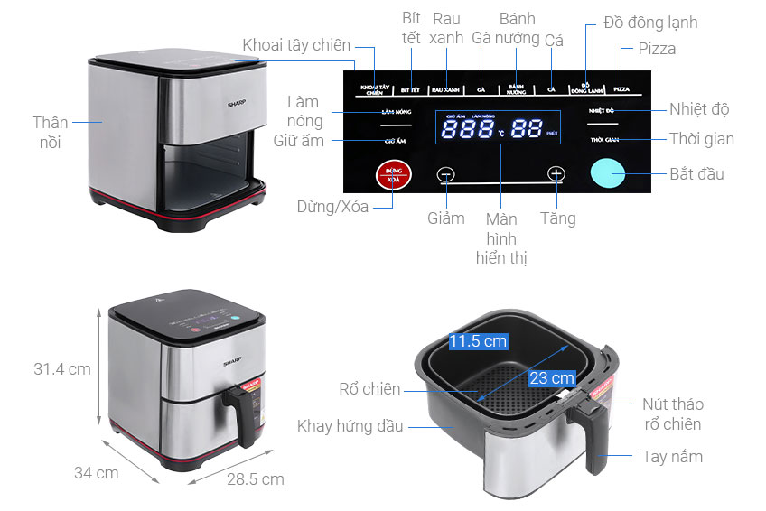 Nồi chiên không dầu điện tử Sharp KF-AF70EV-ST 7 lít